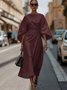Regular Fit Dolman Sleeve Street Crew Neck Dress With Belt