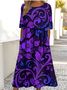Women's Round Neck Retro Print Dress Fashionable And Elegant Loose Style