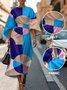 Dolman Sleeve Regular Fit Street Crew Neck Geometric Dress With Belt