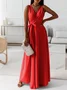 Women's Sleeveless Summer darkgreen Plain Split Joint V Neck Daily Going Out Vintage Maxi A-Line Tank Dress
