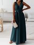 Women's Sleeveless Summer darkgreen Plain Split Joint V Neck Daily Going Out Vintage Maxi A-Line Tank Dress
