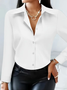 Women's Long Sleeve Shirt Spring/Fall White Plain Buckle Shirt Collar Regular Sleeve Daily Going Out Casual Top