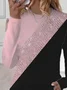 Women's Long Sleeve T-shirt Spring/Fall Pink Multicolor Block Printing Jersey Crew Neck Daily Going Out Casual Top