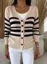 Vintage V Neck Loose Striped Cardigan