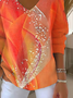 Women's Long Sleeve T-shirt Spring/Fall Orange Abstract Printing V Neck Daily Going Out Casual Top