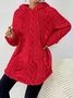 Women's Solid Color Hooded Long-Sleeved Plush Mid-Length Sweatshirt
