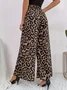 Women's  Elastic Waist H-Line Wide Leg Pants Daily Going Out Pants Deep Brown Casual Split Joint Leopard Spring/Fall Pants
