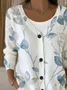 Women's Floral Print Casual Long Sleeve V-Neck Knitted Button Cardigan