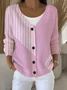Women's Striped Print Casual Long Sleeve V-Neck Knitted Button Cardigan