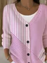 Women's Striped Print Casual Long Sleeve V-Neck Knitted Button Cardigan