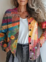 Women's Abstract Floral Print Casual Long Sleeve Cardigan
