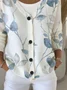 Women's Floral Print Casual Long Sleeve V-Neck Knitted Button Cardigan