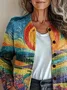 Women's Abstract Oil Painting Print Casual Long Sleeve Cardigan