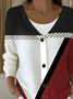 Women's Abstract Print Casual Long Sleeve V-Neck Knit Button Cardigan