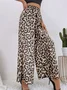 Women's  Elastic Waist H-Line Wide Leg Pants Daily Going Out Pants Deep Brown Casual Split Joint Leopard Spring/Fall Pants