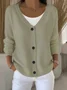 Women's Casual V-Neck Button Long Sleeve Cardigan
