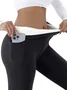 Plain Regular Fit Casual Fleece Lined Sports Style Leggings Warm High-waisted Slim Fit Casual Sports Pants With Pockets Leggings