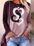 Women's Long Sleeve T-shirt Spring/Fall Purple Heart/Cordate Printing Jersey Crew Neck Daily Going Out Casual Top