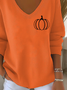Women's Long Sleeve T-shirt Spring/Fall Orange Halloween (pumpkin) Printing V Neck Daily Going Out Casual Top