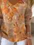 Women's Long Sleeve T-shirt Spring/Fall Orange Maple Leaf Printing V Neck Daily Going Out Casual Top