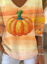 Women's Long Sleeve T-shirt Spring/Fall Orange Halloween (pumpkin) Printing V Neck Daily Going Out Casual Top
