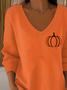 Women's Long Sleeve T-shirt Spring/Fall Orange Halloween (pumpkin) Printing V Neck Daily Going Out Casual Top