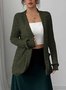 Women's Solid Color Cardigan Ribbed Brushed Stitching Long-Sleeved Jacket