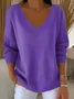 Women's Long Sleeve T-shirt Spring/Fall Orange Plain Printing V Neck Daily Going Out Casual Top