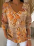 Women's Long Sleeve T-shirt Spring/Fall Orange Maple Leaf Printing V Neck Daily Going Out Casual Top