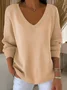 Women's Long Sleeve T-shirt Spring/Fall Orange Plain Printing V Neck Daily Going Out Casual Top