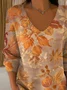 Women's Long Sleeve T-shirt Spring/Fall Orange Maple Leaf Printing V Neck Daily Going Out Casual Top