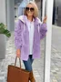 Women's autumn and winter warm plush patchwork zipper pocket hooded loose thick coat