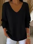 Women's Long Sleeve T-shirt Spring/Fall Orange Plain Printing V Neck Daily Going Out Casual Top