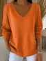 Women's Long Sleeve T-shirt Spring/Fall Orange Plain Printing V Neck Daily Going Out Casual Top