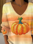 Women's Long Sleeve T-shirt Spring/Fall Orange Halloween (pumpkin) Printing V Neck Daily Going Out Casual Top