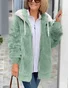 Women's autumn and winter warm plush patchwork zipper pocket hooded loose thick coat