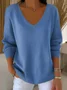 Women's Long Sleeve T-shirt Spring/Fall Orange Plain Printing V Neck Daily Going Out Casual Top