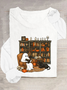 Women's Vintage Ghost Reading Halloween Librarian, Teacher Long Sleeve T-Shirt