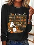 Women's Vintage Ghost Reading Halloween Librarian, Teacher Long Sleeve T-Shirt