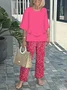 Bell Sleeve Crew Neck Casual Loose Two-Piece Set