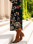 Women's Long Sleeve Spring/Fall Black Floral Crew Neck Daily Going Out Casual Midi A-Line T-Shirt Dress Dress