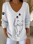 Women'S Cute Cat print Casual T-Shirt