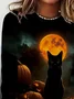 Women's Long Sleeve T-shirt Spring/Fall Black Halloween (pumpkin) Printing Jersey Crew Neck Daily Going Out Casual Top