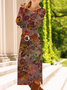 Women's Long Sleeve Spring/Fall As Picture Floral Crew Neck Daily Going Out Casual Midi A-Line T-Shirt Dress Dress