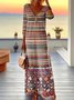 Women's Long Sleeve Spring/Fall Yellow Geometric Split Joint V Neck Daily Going Out Vintage Maxi A-Line Tank Dress