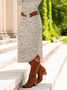 Women's Long Sleeve Spring/Fall Apricot Floral Crew Neck Daily Going Out Casual Midi A-Line T-Shirt Dress Dress