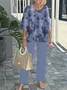 Bell Sleeve Crew Neck Casual Loose Two-Piece Set