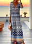 Women's Long Sleeve Spring/Fall Yellow Geometric Split Joint V Neck Daily Going Out Vintage Maxi A-Line Tank Dress