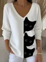 Women's Autumn Cute Three Little Black Cats Printed Casual Top