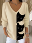 Women's Autumn Cute Three Little Black Cats Printed Casual Top